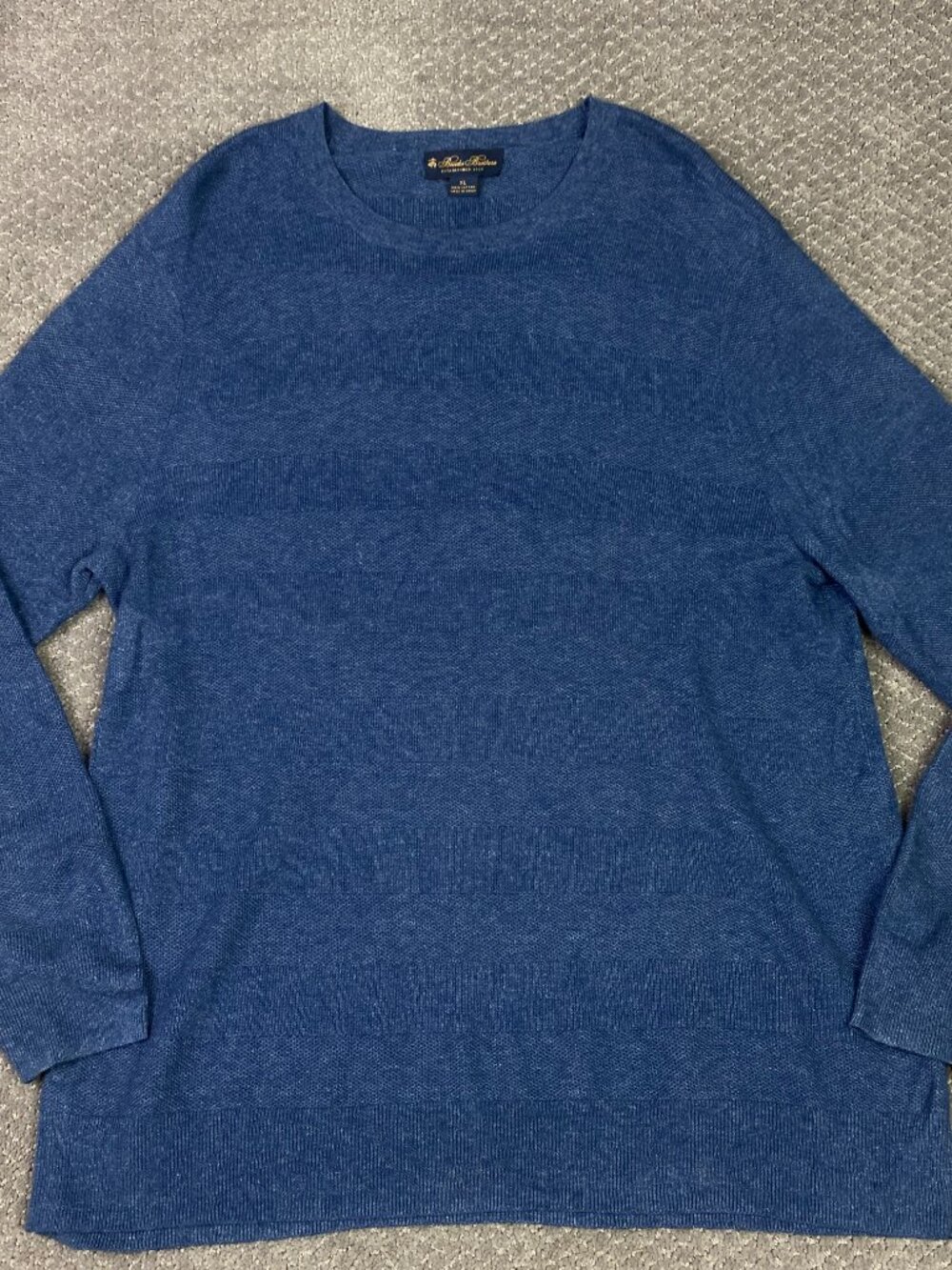Brooks Brothers Sweater Mens XL Blue Cotton Knit Striped Textured Preppy Crew